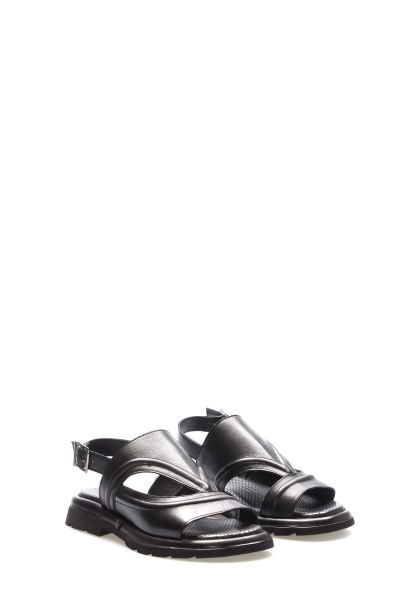 Tugerdi Siyah Hakiki Deri Siyah Hafif Taban Kemerli Kaliteli Kadın Sandalet TG097102611382