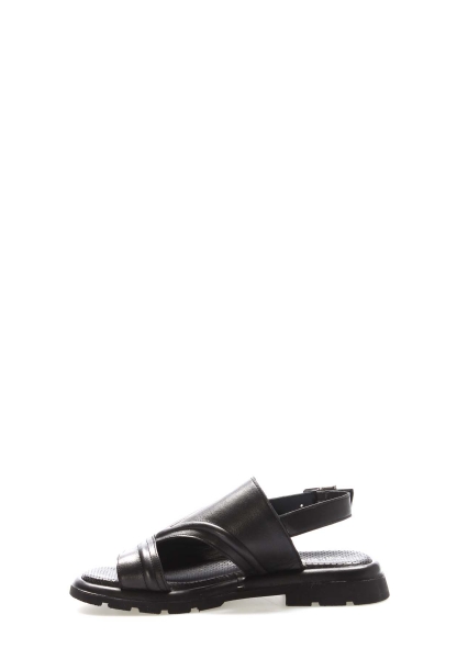 Tugerdi Siyah Hakiki Deri Siyah Hafif Taban Kemerli Kaliteli Kadın Sandalet TG097102611382