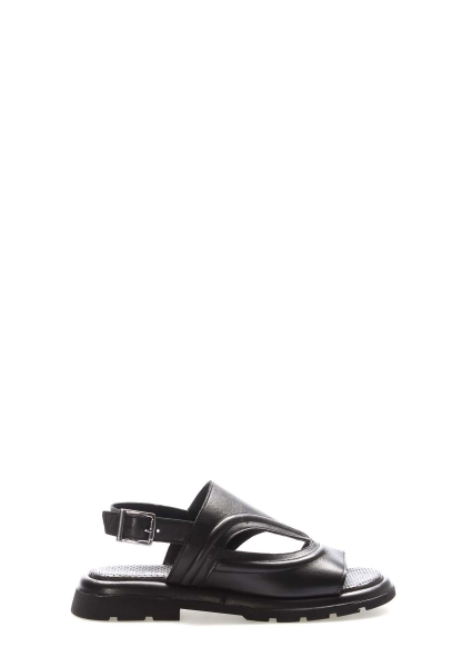 Tugerdi Siyah Hakiki Deri Siyah Hafif Taban Kemerli Kaliteli Kadın Sandalet TG097102611382