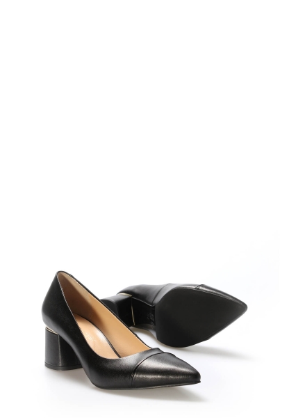 Tugerdi Siyah Hakiki Deri Jurdan Taban Kaliteli Topuklu Kadın Ayakkabı TG0921526121173