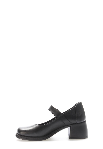 Tugerdi Siyah İçi Dışı Hakiki Deri Kemerli Siyah Kalın Taban Topuklu Kadın Ayakkabı TG0921726188413