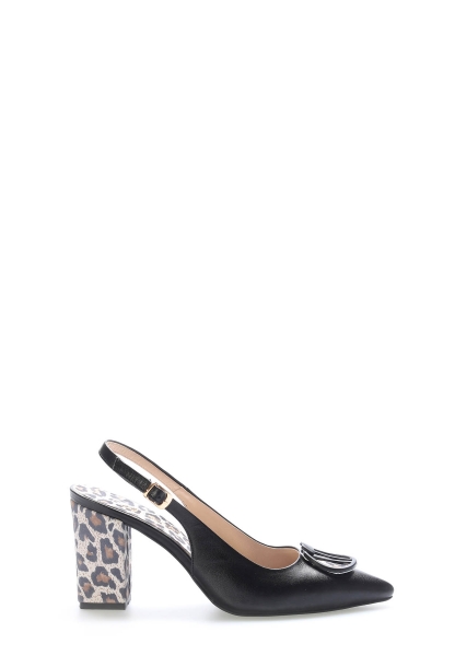 Tugerdi Siyah Leopar Hakiki Deri Jurdan Taban Yandan Kemerli Kalın Topuklu Kadın Ayakkabı TG0921526121151