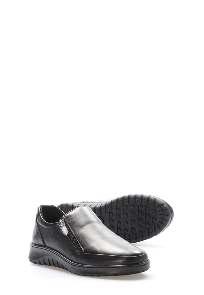 Tugerdi Siyah Hakiki Deri Ortopedik Fermuarlı Hafif Taban Kadın Casual Ayakkabı TG099722617922