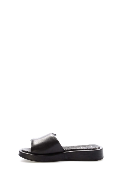 Tugerdi Siyah Hakiki Deri Hafifi Taban Ortopedik Kaliteli Düz Kadın Terlik TG09710261657