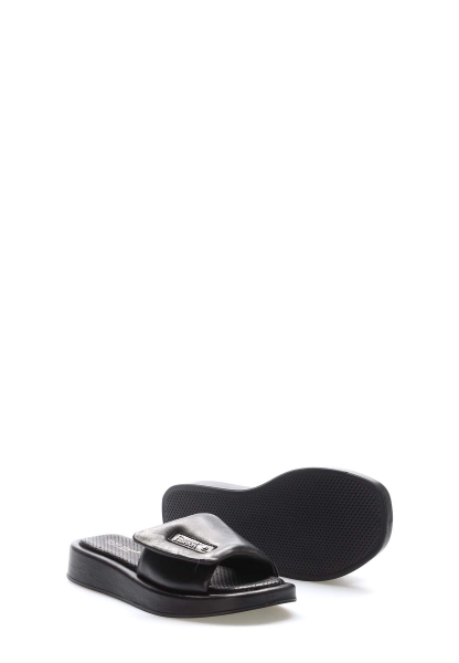 Tugerdi Siyah Hakiki Deri Hafifi Taban Ortopedik Kaliteli Düz Kadın Terlik TG09710261657