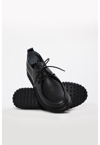 Tugerdi Siyah Hakiki Deri Bağcıklı Hafif Taban Kaliteli Günlük Kadın Ayakkabı TG0958326121020