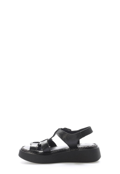 Tugerdi Siyah Hakiki Deri Hafif Taban Kemerli Klasik Kadın Sandalet TG096212611579