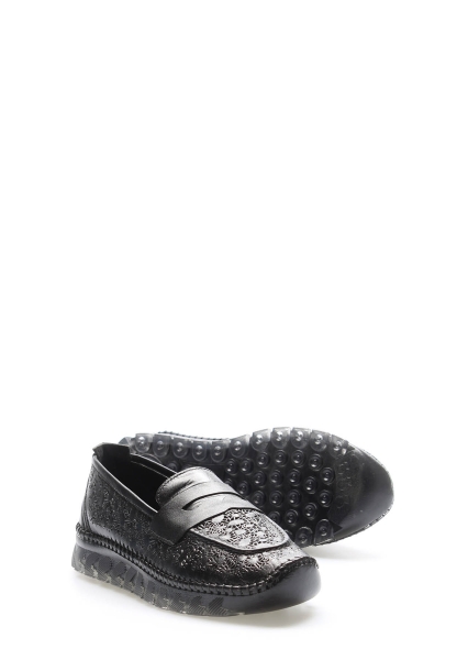 Tugerdi Siyah Hakiki Deri Kauçuk Taban Rahat Kadın Casual Ayakkabı TG096092617401221028