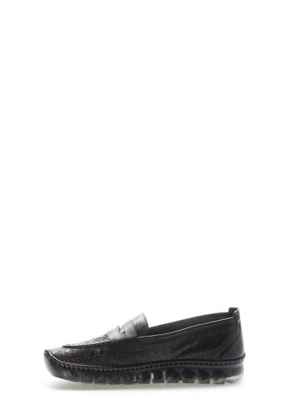 Tugerdi Siyah Hakiki Deri Kauçuk Taban Rahat Kadın Casual Ayakkabı TG096092617401221028