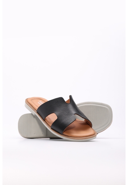 Tugerdi Siyah İçi Dışı Hakiki Deri Hafif Taban Kadın Düz Terlik TG0922726116818