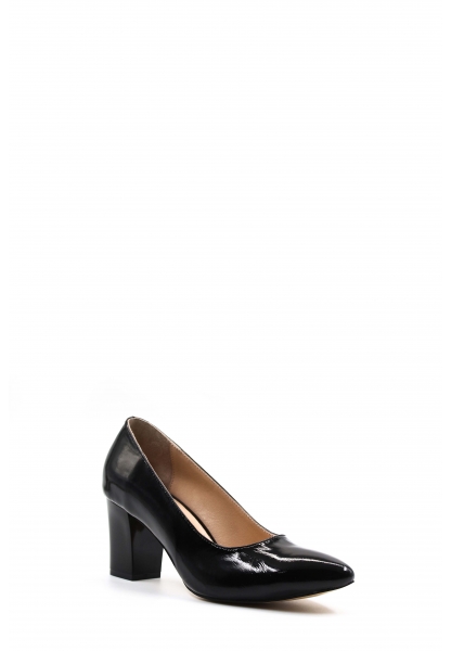 Tugerdi Siyah Rugan Hakiki Deri Jurdan Taban Kalın Topuklu Kadın Ayakkabı TG09064261767