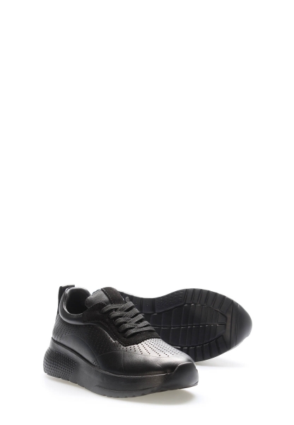 Tugerdi Siyah Bağcıklı İçi Dışı Hakiki Deri Hafif Taban Kaliteli Kadın Casual Ayakkabı TG099822611420