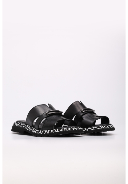 Tugerdi Siyah Hakiki Deri Hafif Taban Kaliteli Kadın Düz Terlik TG097102611402