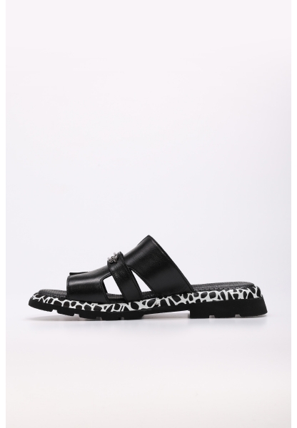 Tugerdi Siyah Hakiki Deri Hafif Taban Kaliteli Kadın Düz Terlik TG097102611402