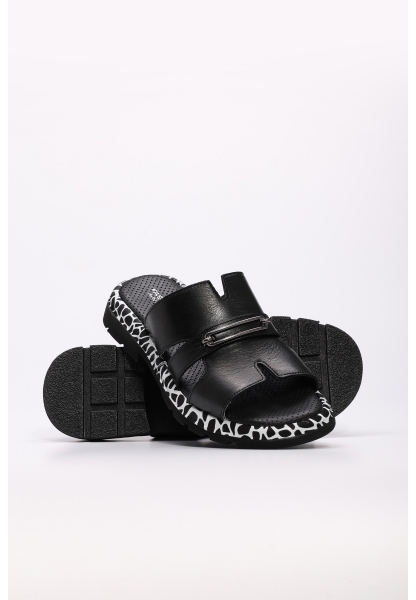 Tugerdi Siyah Hakiki Deri Hafif Taban Kaliteli Kadın Düz Terlik TG097102611402