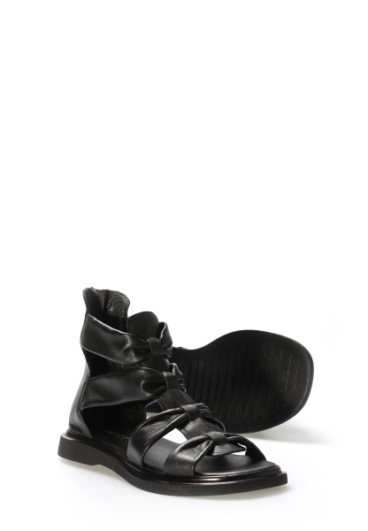 Tugerdi Siyah İçi Dışı Hakiki Deri Siyah Hafif Taban Kaliteli Kadın Sandalet TG09124261526