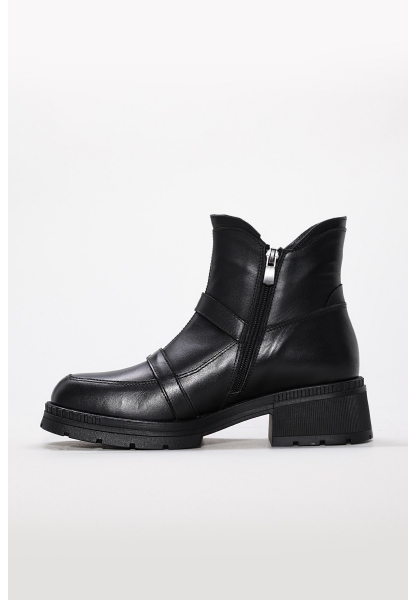Tugerdi Siyah Hakiki Deri Fermuarlı Termo Taban Kaliteli Kadın Bot TG09233192611011