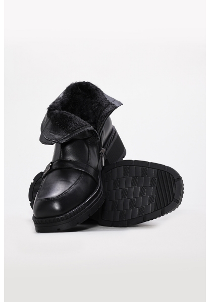 Tugerdi Siyah Hakiki Deri Fermuarlı Termo Taban Kaliteli Kadın Bot TG09233192611011