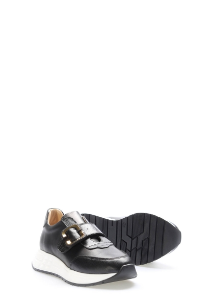 Tugerdi Siyah İçi Dışı Hakiki Deri Kemerli Termo Taban Kadın Casual Ayakkabı TG09010ZA81207