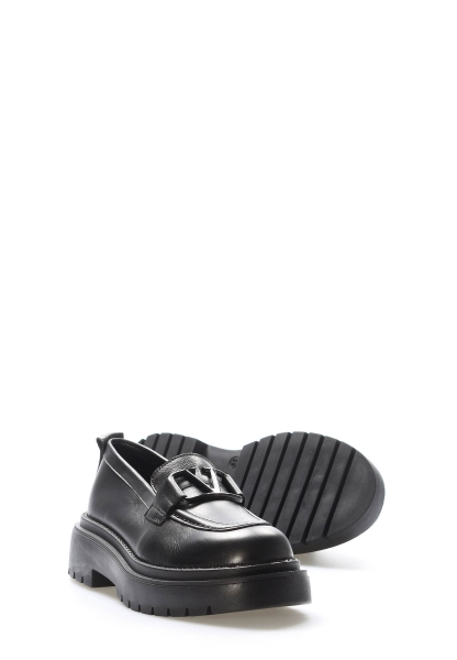 Tugerdi Siyah Hakiki Deri Hafif Taban Tokalı Kaliteli Kadın Casual Ayakkabı TG091642612457