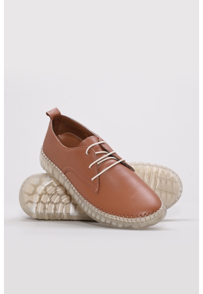 Tugerdi Taba Bağcıklı Hakiki Deri Kauçuk Taban Günlük Kadın Ayakkabı TG096092615476