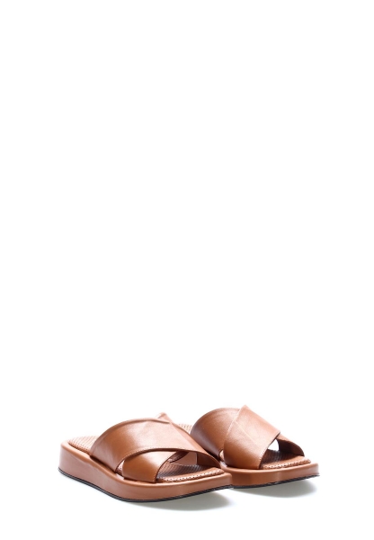 Tugerdi Taba İçi Dışı Hakiki Deri Hafif Taban Kaliteli Düz Kadın Terlik TG097102611110