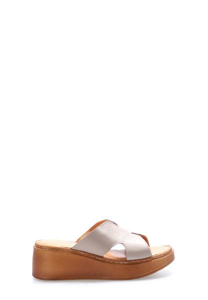 Tugerdi Vizon Hakiki Deri Hafif Taban Dolgu Topuklu Kaliteli Kadın Terlik TG09972ZA1670