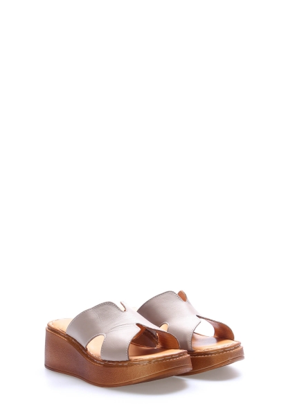 Tugerdi Vizon Hakiki Deri Hafif Taban Dolgu Topuklu Kaliteli Kadın Terlik TG09972ZA1670