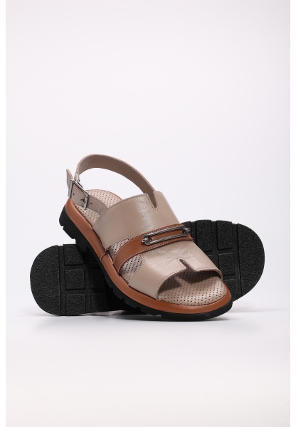 Tugerdi Vizon Taba Hakiki Deri Kemerli Hafif Taban Kaliteli Kadın Sandalet TG097102611403