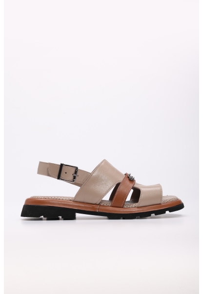 Tugerdi Vizon Taba Hakiki Deri Kemerli Hafif Taban Kaliteli Kadın Sandalet TG097102611403