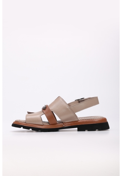 Tugerdi Vizon Taba Hakiki Deri Kemerli Hafif Taban Kaliteli Kadın Sandalet TG097102611403