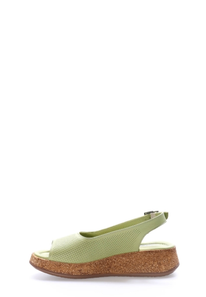 Tugerdi Yeşil Hakiki Deri Termo Taban Kemerli Kadın Sandalet TG09227261153601