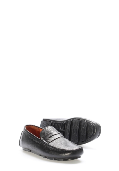 Tugerdi Siyah Floter İçi Dışı Hakiki Deri Kauçuk Taban Kaliteli Erkek Loafer Ayakkabı TG09216131543