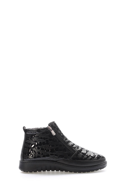 Tugerdi Siyah Kroko Hakiki Deri Fermuarlı Hafif Taban Klasik Kadın Bot TG09972192617970