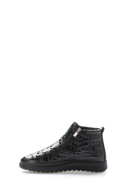 Tugerdi Siyah Kroko Hakiki Deri Fermuarlı Hafif Taban Klasik Kadın Bot TG09972192617970