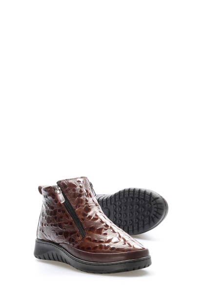 Tugerdi Taba Kroko Hakiki Deri Hafif Taban Fermuarlı Klasik Kadın Bot TG09972192617970