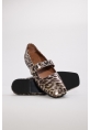 Tugerdi Leopar Rugan Hakiki Deri Tipu Taban Kemerli Kadın Babet Ayakkabı TG0921026191167