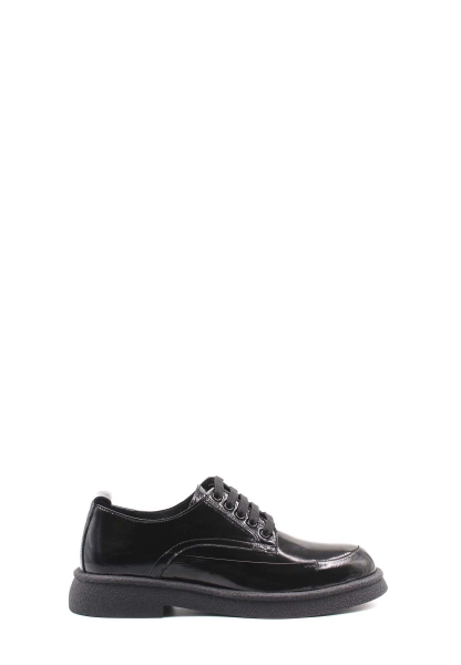 Tugerdi Siyah Rugan Hakiki Deri Bağcıklı Hafif Taban Kadın Casual Ayakkabı TG09821726121312