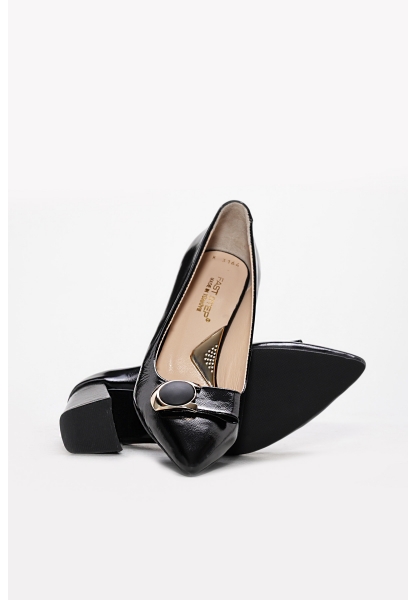 Tugerdi İçi Dışı Hakiki Rugan Deri Siyah Kadın Kalın Topuklu Ayakkabı AH082152613269