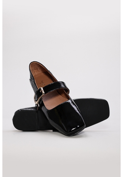 Tugerdi Siyah Rugan Hakiki Deri Tipu Taban Kemerli Kadın Babet Ayakkabı TG0921026191167