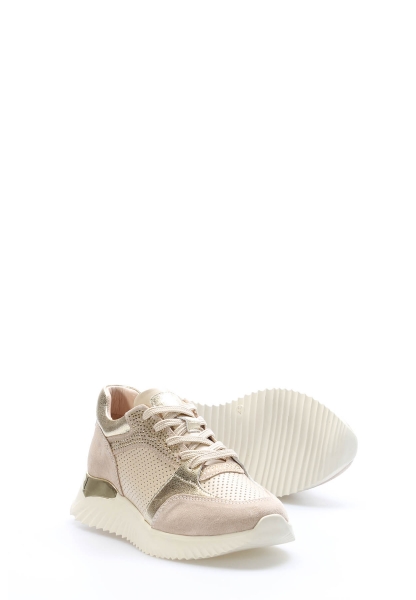 Tugerdi Bej Atın Süet Hakiki Deri Bağcıklı Termo Taban Kadın Casual Ayakkabı TG0975726125451