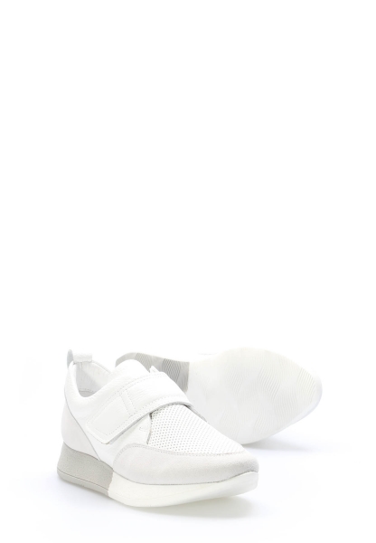 Tugerdi Beyaz Süet Hakiki Deri Bantlı Tipu Taban Kadın Casual Ayakkabı TG093562611965