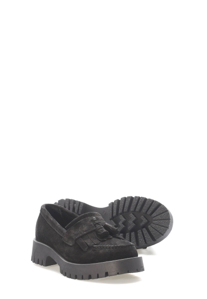 Tugerdi Siyah Süet Hakiki Deri Hafif Taban Kaliteli Kadın Casual Ayakkabı TG0958126121250