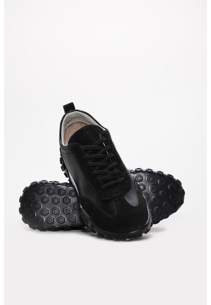 Tugerdi Siyah Süet Hakiki Deri Bağcıklı Termo Taban Günlük Kadın Ayakkabı TG0916926124445