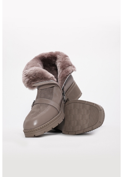 Tugerdi Vizon Süet İçi Dışı Hakiki Deri Fermuarlı Termo Taban Kadın Bot TG09233112611011