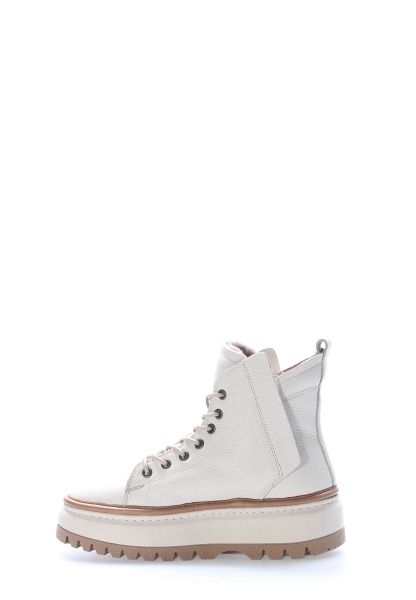 Tugerdi Bej Hakiki Deri İçi Kürklü Hafif Taban Bağcıklı Klasik Kadın Bot TG09409112613531