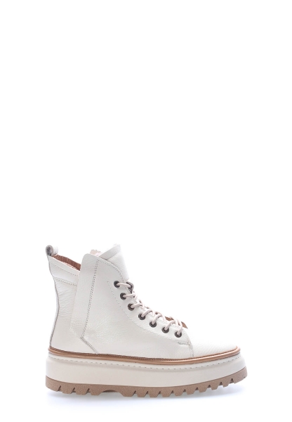 Tugerdi Bej Hakiki Deri İçi Kürklü Hafif Taban Bağcıklı Klasik Kadın Bot TG09409112613531