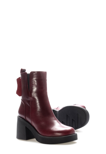 Tugerdi Bordo İçi Kürklü Hakiki Deri Fermuarlı Termo Taban Topuklu Kadın Bot TG09217112610651113