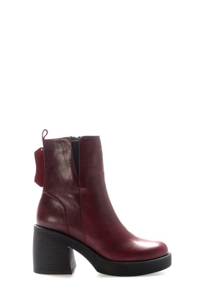 Tugerdi Bordo İçi Kürklü Hakiki Deri Fermuarlı Termo Taban Topuklu Kadın Bot TG09217112610651113