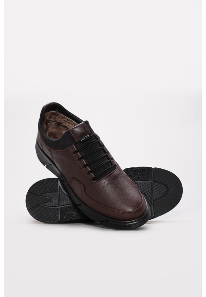 Tugerdi Kahve İçi Kürklü Hakiki Deri Kauçuk Taban Bağcıklı Günlük Erkek Ayakkabı TG0912611131547